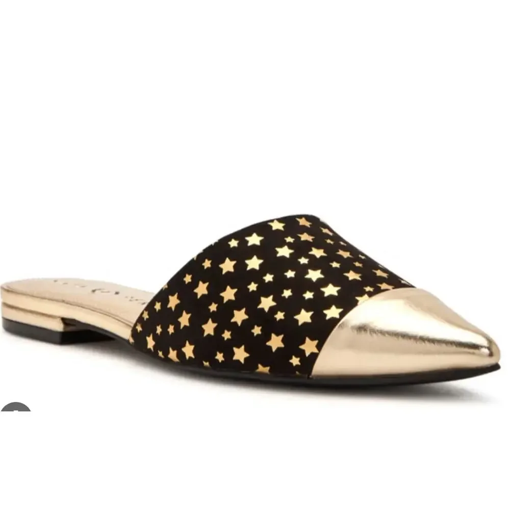 NWOT Katy Pery Tarin Star Black Gold Mule 8.5